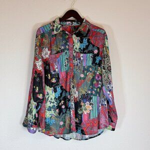 Anthropologie Floral Patchwork Button Up Blouse Sz 1X
